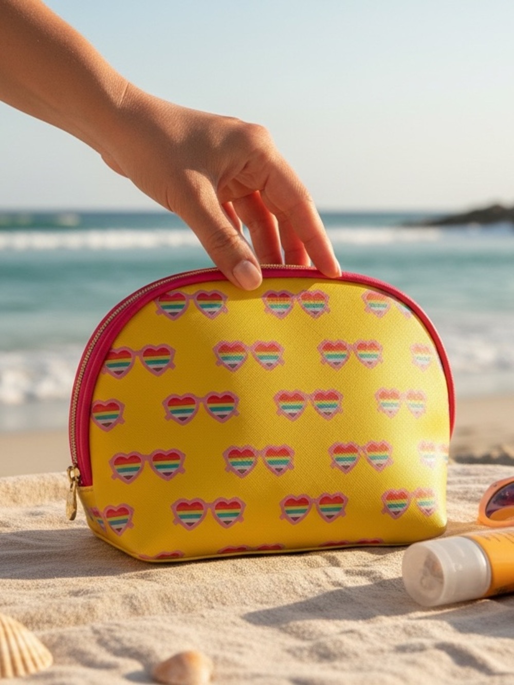 Dabney Lee bright yellow with rainbow sunglasses zip around